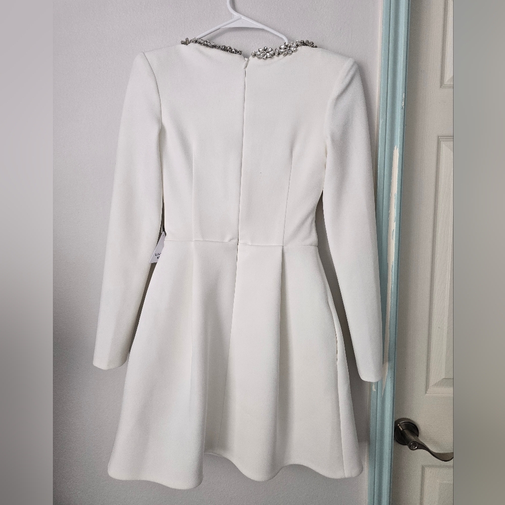 Nadine Merabi  Elegant White Dress with Embellished Neckline Sz XS - Picture 7 of 17